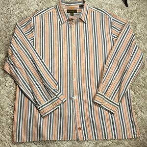 Timberland Men's Sz XL Long Sleeve Button Shirt, Orange/Blue/White, 100% Cotton